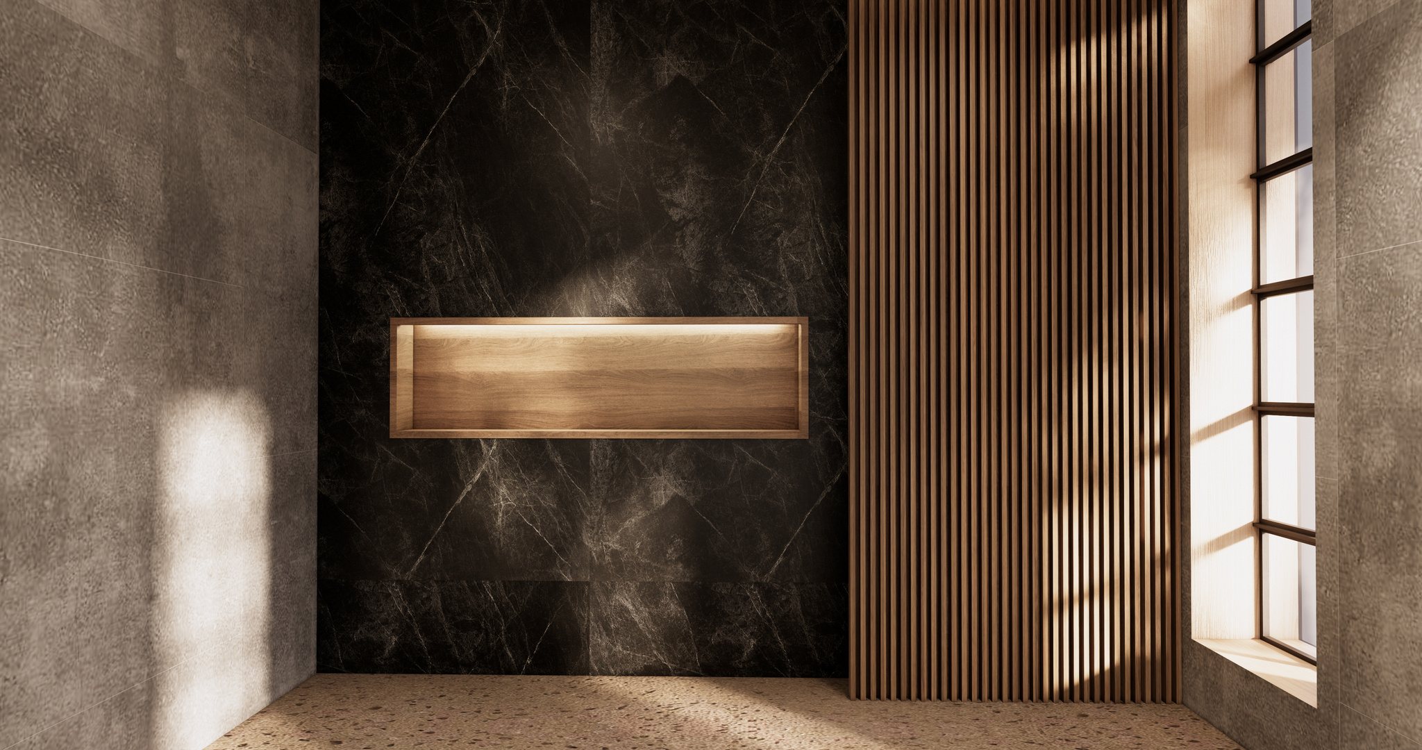 Cleaning empty room interior japandi wabi sabi style.3D renderin